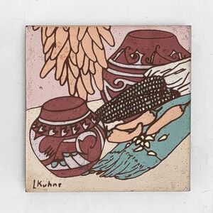 VTG 1984 Earthtones Southwestern 6" Tile Trivet by Leone Kuhne Native Decor